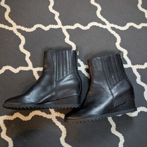 Calvin Klein Judith Black Leather Wedge Ankle Booties Size 8.5